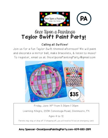 Painting Party flyer for kids art class. Art classes in Chester County, Downingtown, Glenmoore, Pottstown, Chester Springs, Elverson, Kimberton, Phoenixville, Coatesville, West Chester