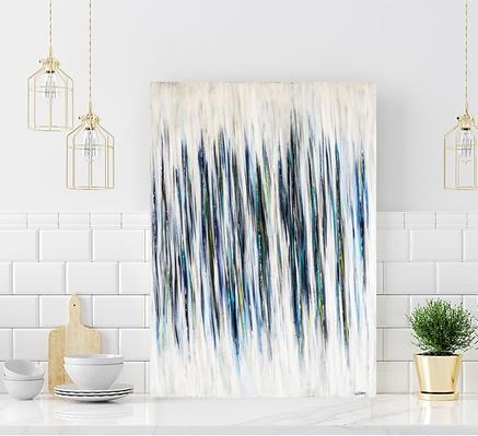 Navy blue, white and teal abstract art