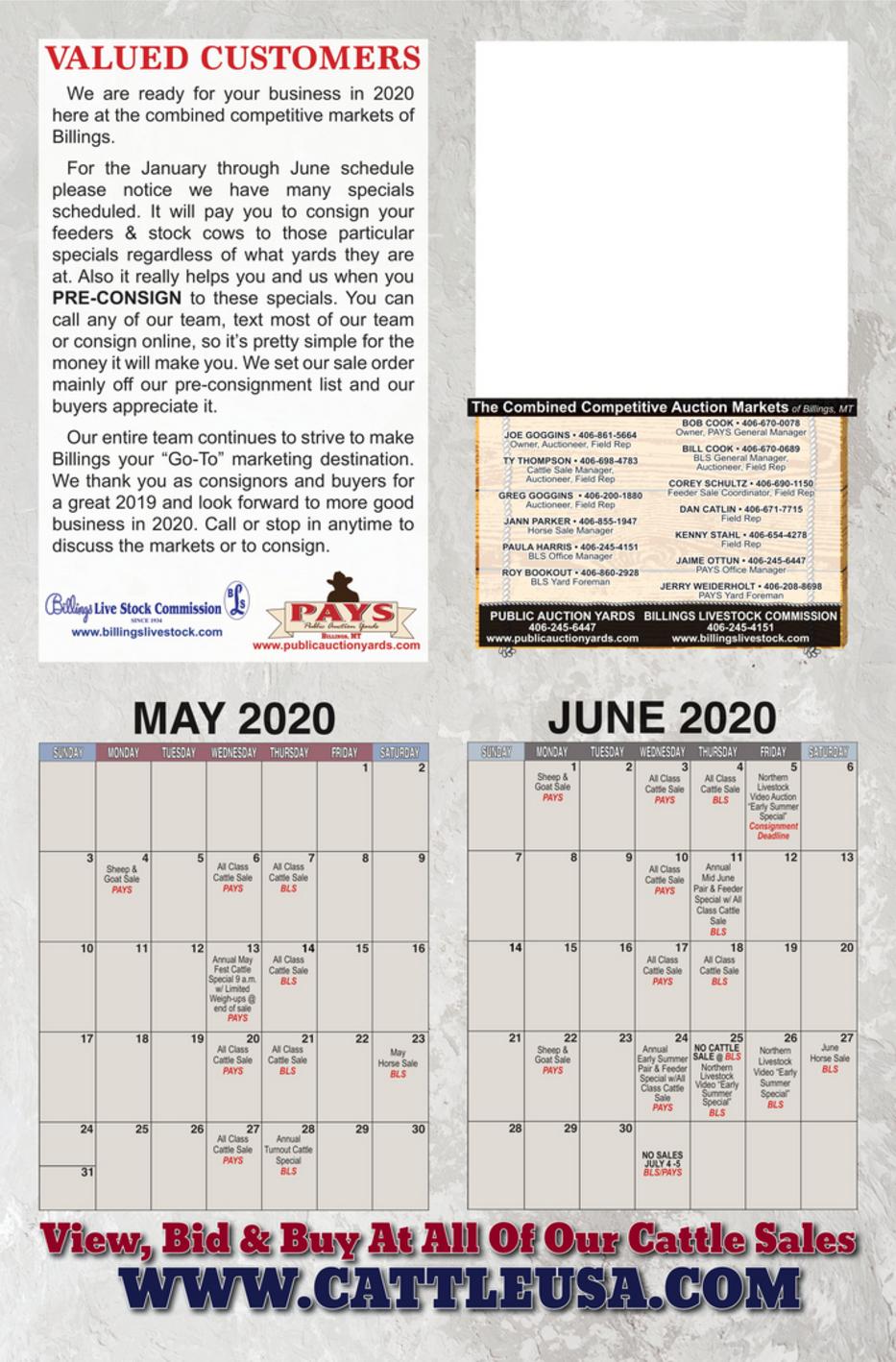 Cattle Sale Schedule