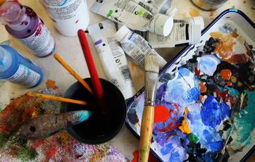Artist's tools and paints