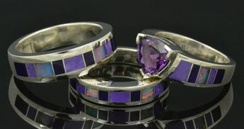 Sugilite wedding ring and engagement ring by Hileman