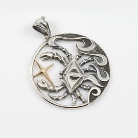 Cancer Zodiac Sign Sterling Silver Pendants Charm with Golden Star
