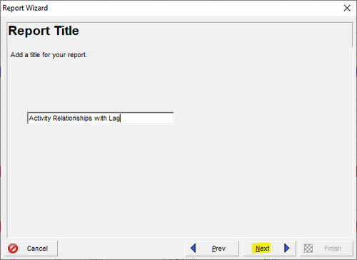 Primavera P6 report title in wizard