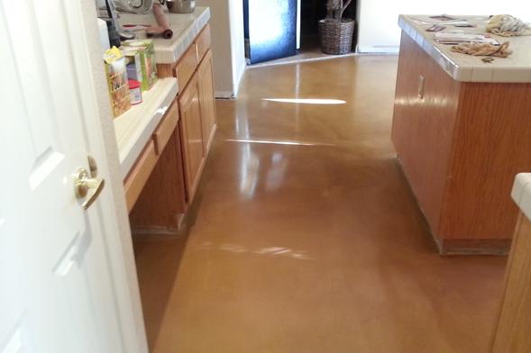 ginger pumpkin orange stained concrete floor