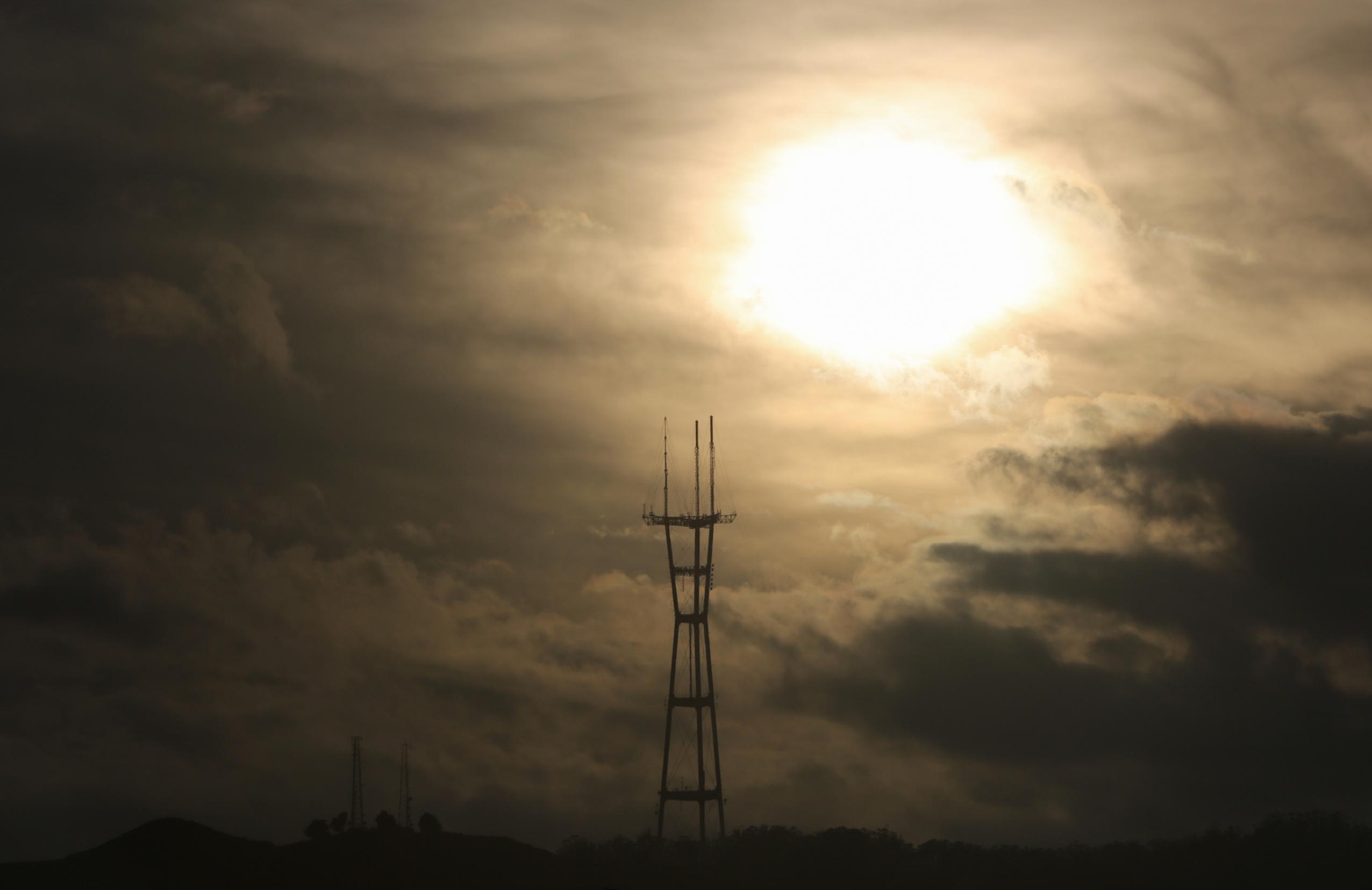sutro tower clouds contrast summer sunset