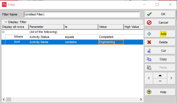 Add next condition of And in Primavera P6 filter window