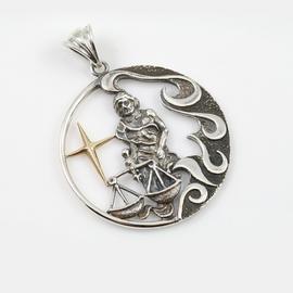 Libra Zodiac Sign Sterling Silver Pendants Charm with Golden Star