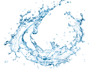 Clear blue water splash in a circular pattern