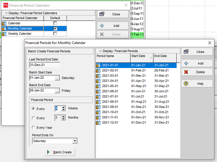Use Primavera P6 20.12 financial calendars