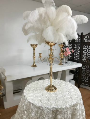 Centerpiece Rental Flowers Ostrich Feathers Crystals Candelabras