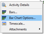 Select bar chart options in Primavera P6 Gantt