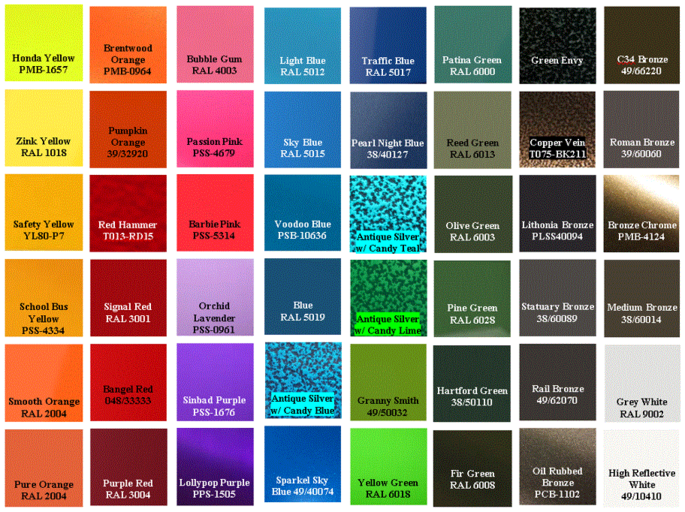 Powder Coat Color Charts  Mile High Powder Coating Inc.