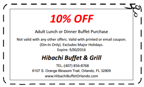 Hibachi grill & supreme buffet coupons sale