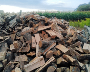 Dry seasoned hardwood firewood pile outside
