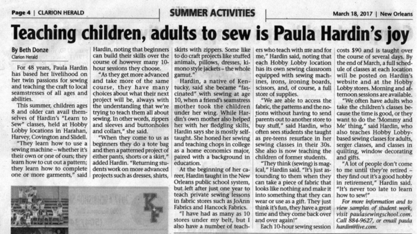 Teaching children, adults to sew is Paula Hardin's joy Newspaper article