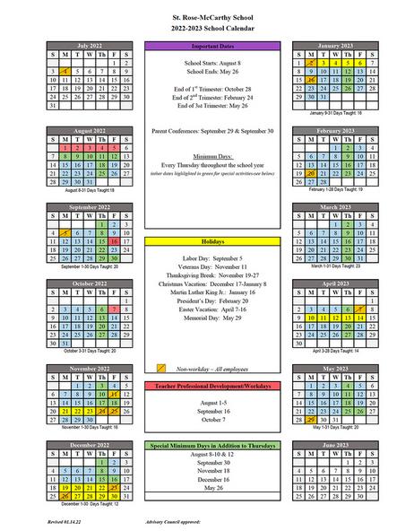 St. Rose-McCarthy Year-at-a-Glance Calendar