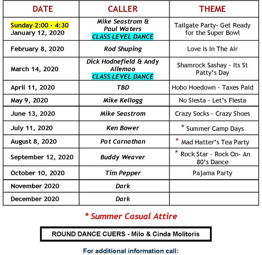 Club monthly dance Schedule & Flyers