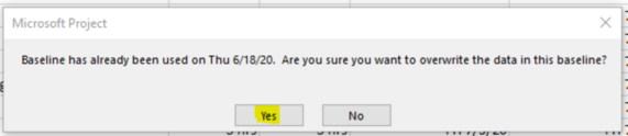 MS Project confirm baseline