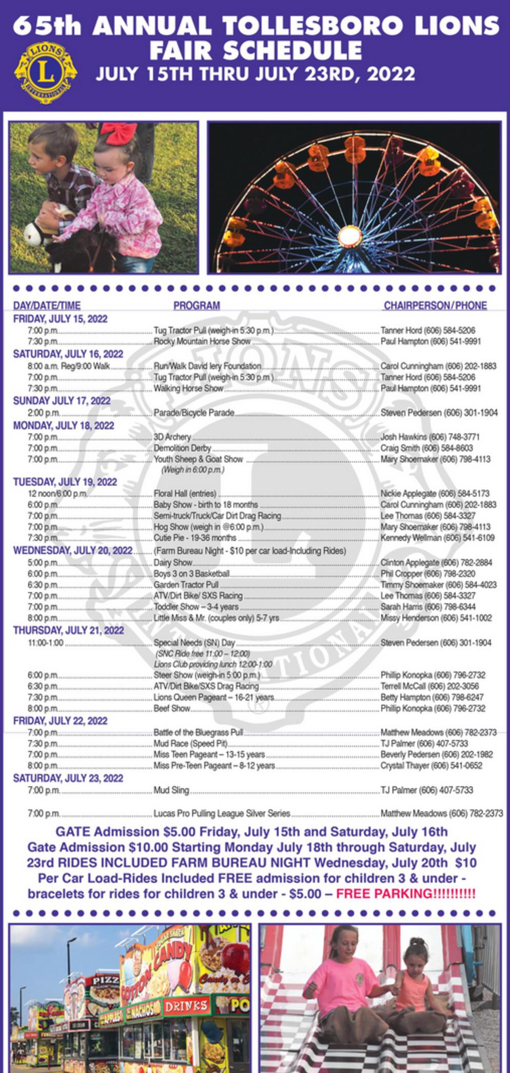 Tollesboro Lions Club Fair & Horse Show Schedule