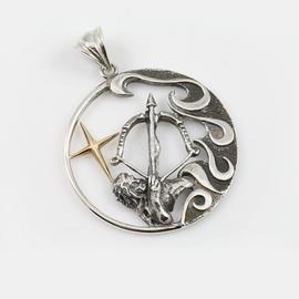 Sagittarius Zodiac Sign Sterling Silver Pendants Charm with Golden Star