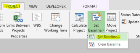 MS Project set baseline schedule