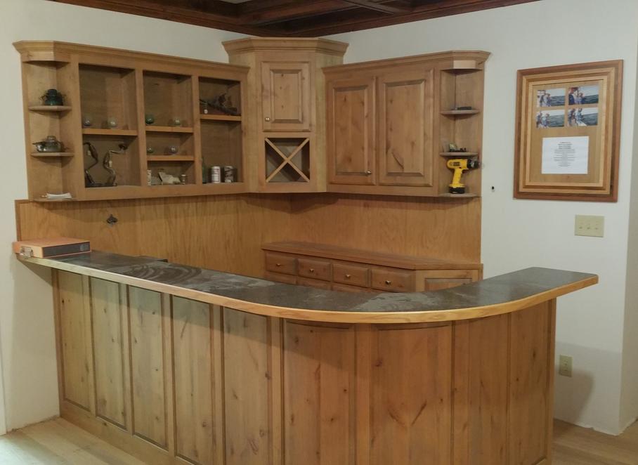 Rustic Alder Radius Bar Wall with Panel Back