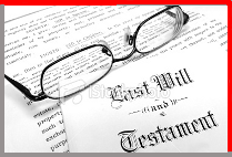 a paper Last Will and Testament with a pair of eyeglasses