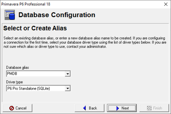 Primavera P6 database configuration PMDB