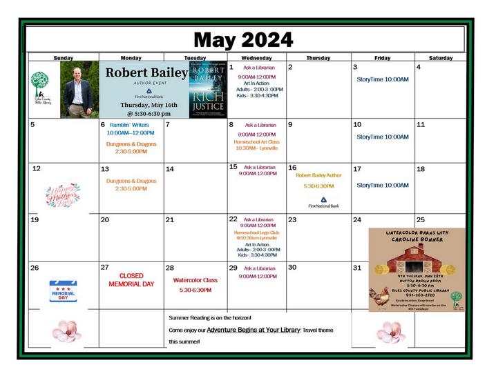 May Calendar of events