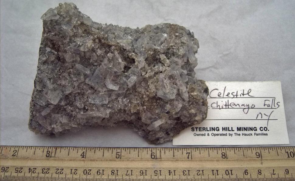 CELESTINE celestite, CALCITE - Rt 13 roadcut, Chittenango Falls, Fenner Township, Madison County, New York, USA - ex Sterling Hill Mining Co., Owned & Operated by The Hauck Families