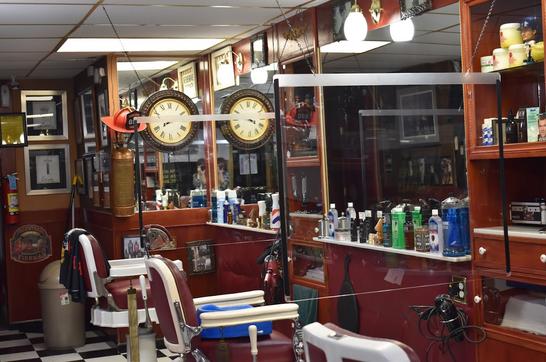 Barber haircutting stations.