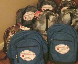 Colby's Army photo of backpacks filled with first and and street supplies for the homeless in Nashville, TN