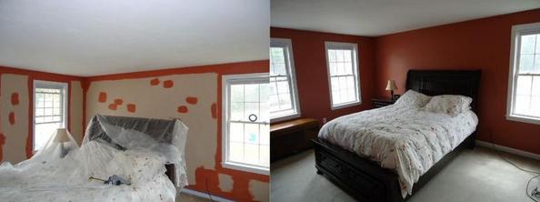 before and after painted master bedroom.