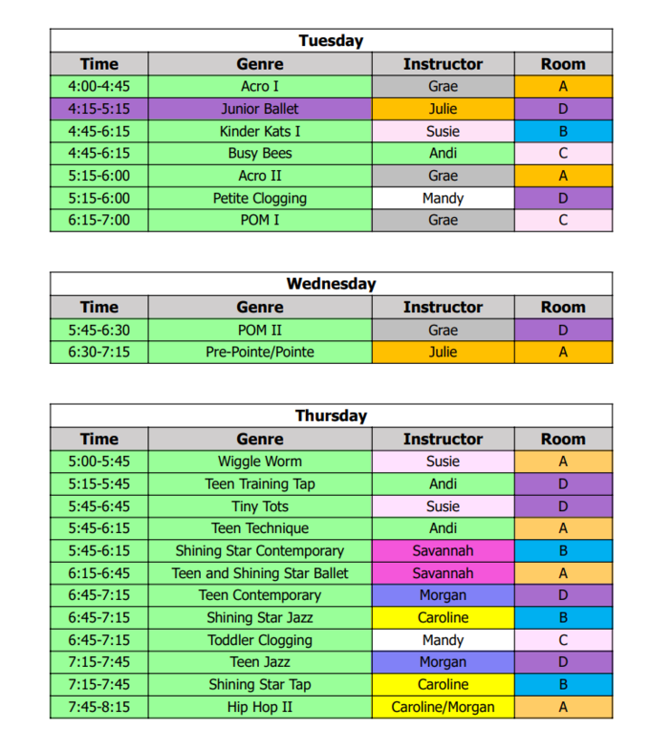 Recreational Fall Schedule 2023-2024