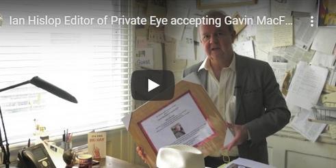 Ian Hislop receiving Gavin MacFadyen Award 2017 for Private Eye
