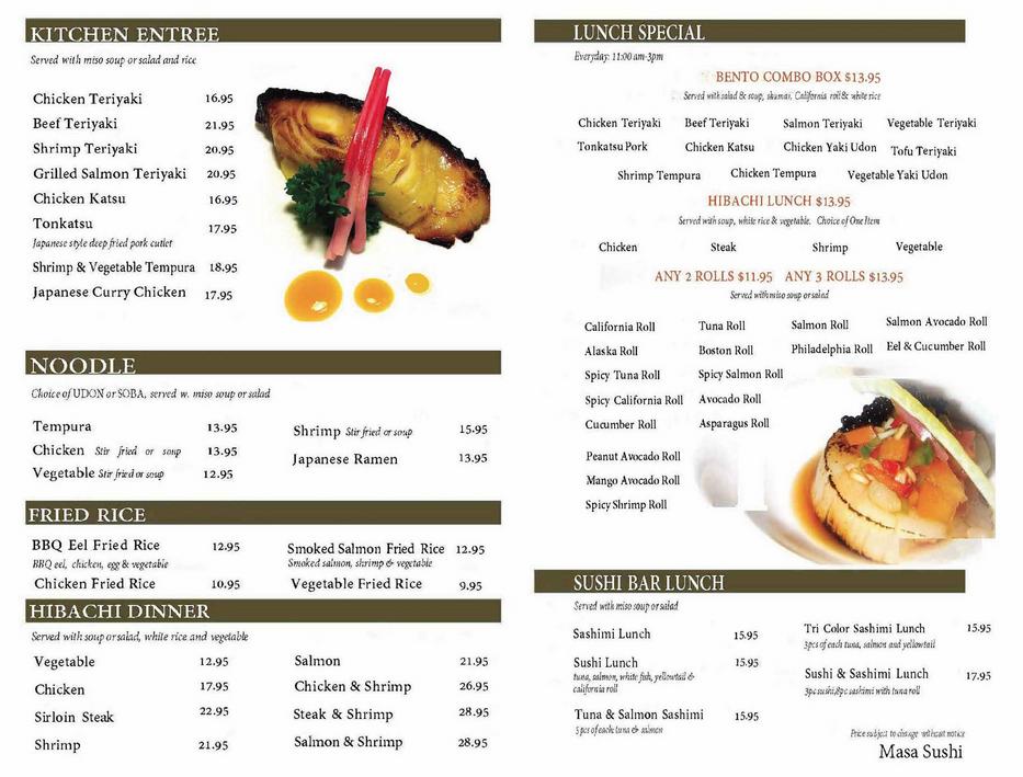 Sushi masa outlet menu