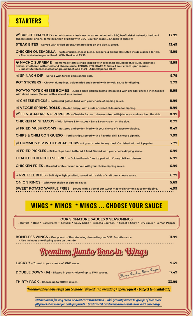 Champions sports bar and sales grill menu