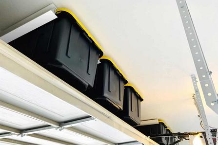 Bin Slide Overhead Storage System - Store Totes on your Ceiling!