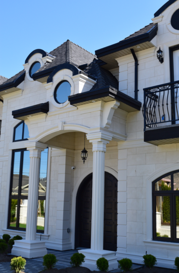 Custom Exterior and Interior Architectural Profiles + Trims - Windows, Doors, Mouldings, Arches, Pillars. Waterproof, weatherproof, light, custom cut styrofoam core with protective, decorative finish coating. Kolobok Homes, Vancouver BC, British Columbia, Lower Mainland, Surrey, New Westminster, Burnaby, Richmond, Delta, Coquitlam, Port Coquitlam, Port Moody, Maple Ridge, Abbotsford, Langley, Ladner, North Vancouver, West Vancouver