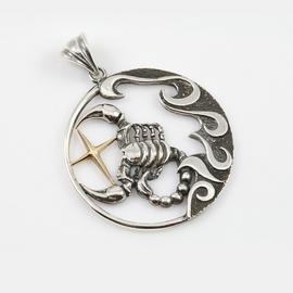 Scorpio Zodiac Sign Sterling Silver Pendant Charm with Golden Star