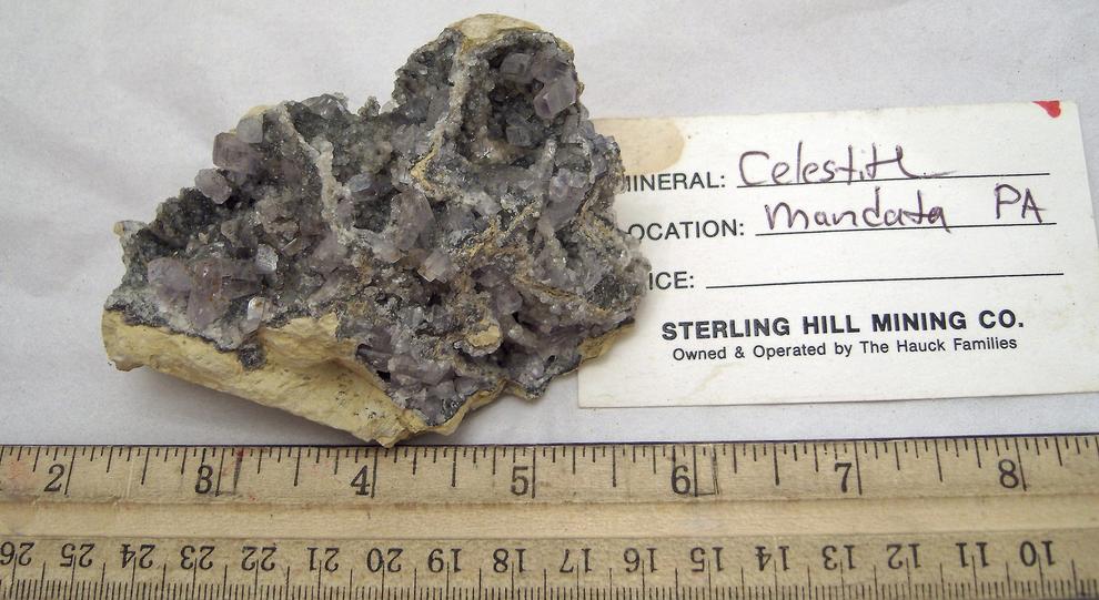 blue CELESTINE and CALCITE - Meckley's Quarry, Mandata, Northumberland County, Pennsylvania, USA - ex Sterling Hill Mining Co. Owned & Operated by The Hauck Families - for sale