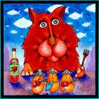 Cat and Mice, Musical mice, whimsical animal painting, dining decor, kitchen decor, hot sauce art, Ian Turner Bainbridge Island