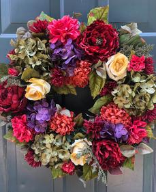 Designer Fall Floral Wreath Mums Hydrangea Rose Dahlia