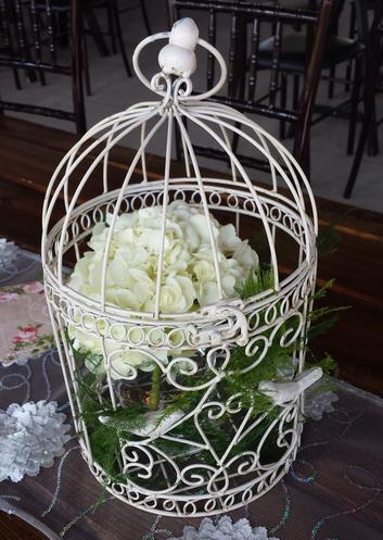 White Bird Cage with Hydrangea