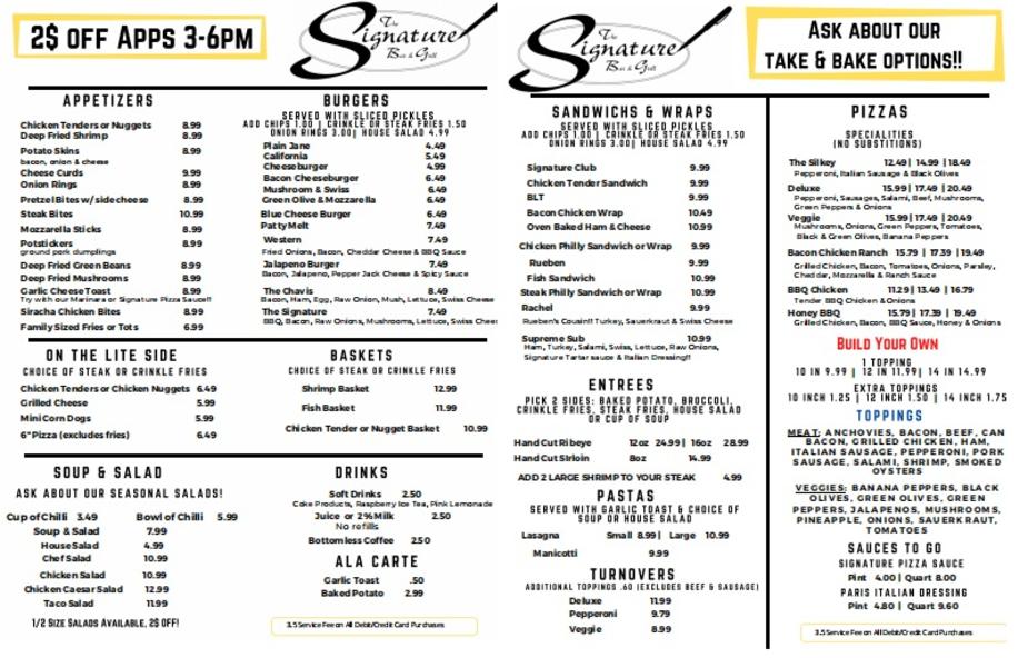 Menu The Signature Bar & Grill
