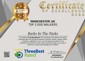 Best Manchester dog Walker certificate 2024