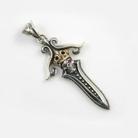 King Skull Dagger with Red CZ Eyes and Golden Crown with Black Onyx