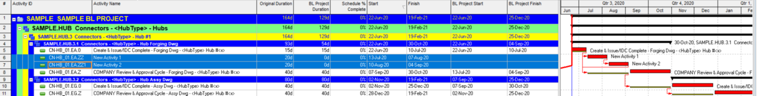 Add Primavera P6 activity and baseline