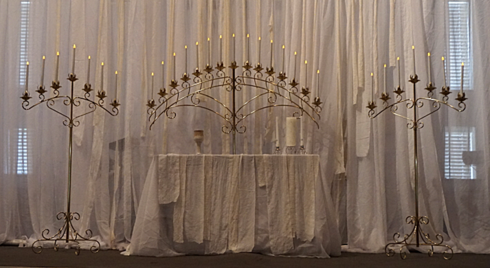 Gold candelabras freestanding on the floor for wedding decor for rent at Rent Your Event, LLC in Charlotte, NC.