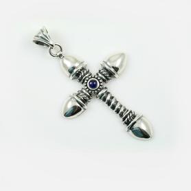 Armor Cross Sterling Silver Pendant w/Natural Blue Sapphire Corundum